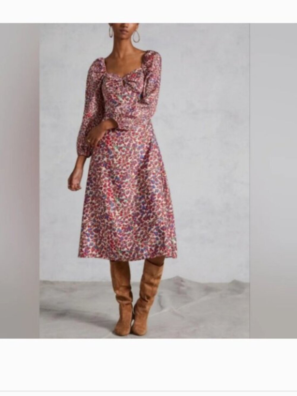 Sachin + Babi Floral Puff-Sleeve Midi Dress size 4P NWT